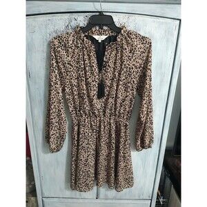 LaRoque Mini Dress Y2k Boho Leopard Ruffled Neck Sm feminine
